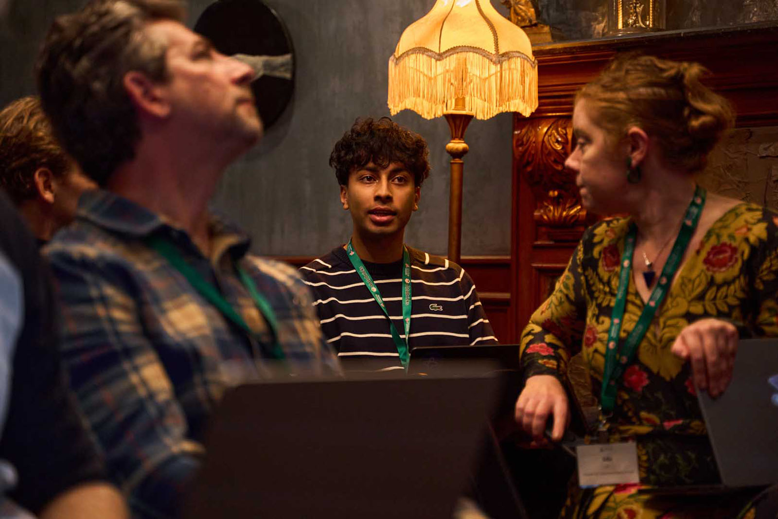 Networking event conversation NYC casual business photography